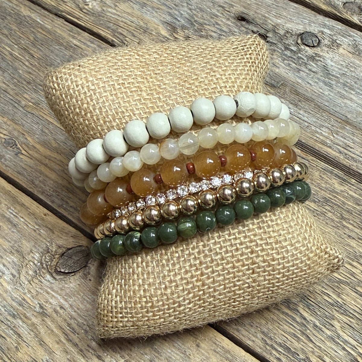Beaded Stretch Bracelet Set | Olive Mix