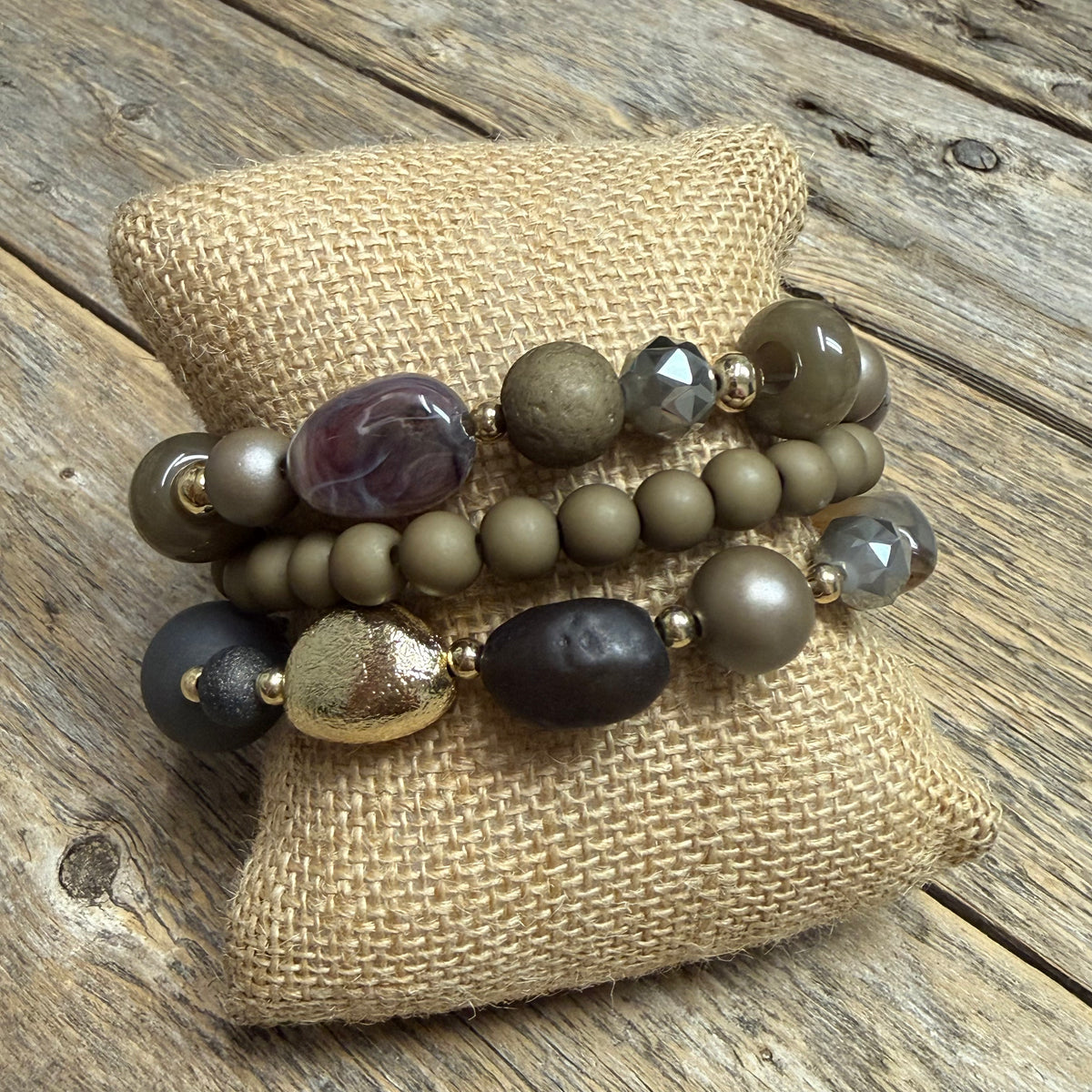 Beaded Stretch Bracelet Set | Dark Olive Mix
