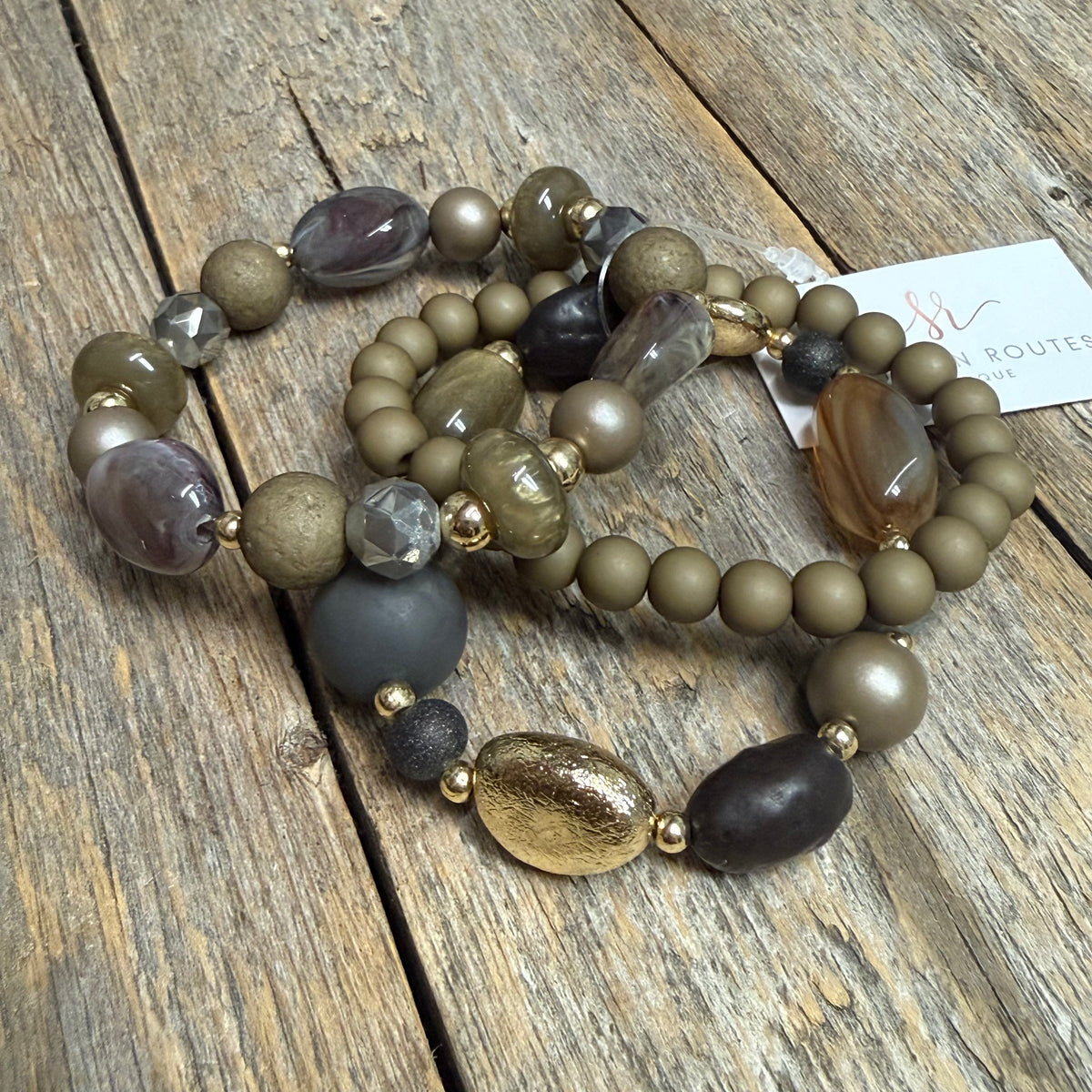 Beaded Stretch Bracelet Set | Dark Olive Mix