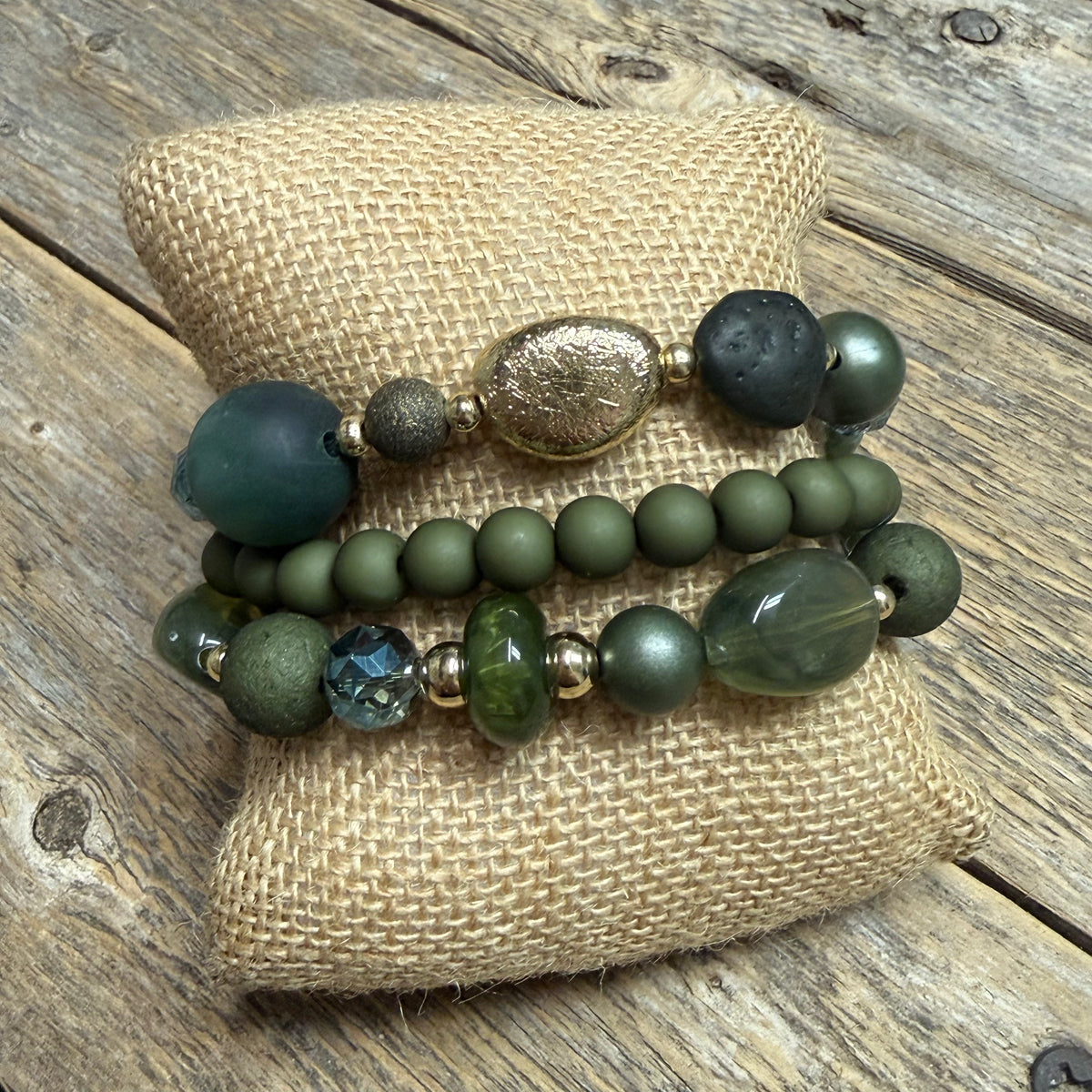 Beaded Stretch Bracelet Set | Olive Mix