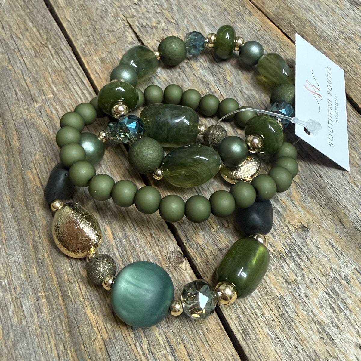 Beaded Stretch Bracelet Set | Olive Mix