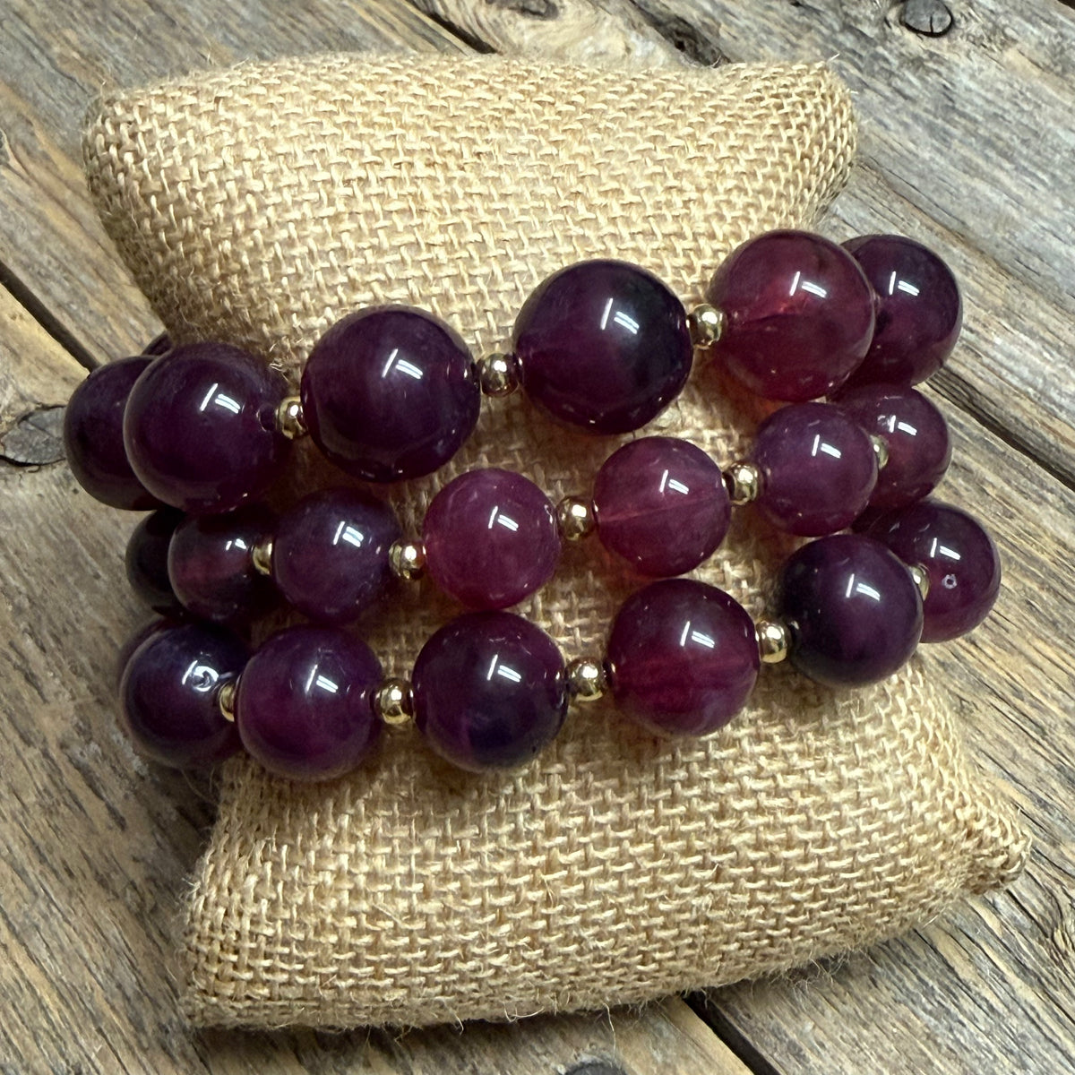 Chunky Beaded Stretch Bracelet Set | Plum