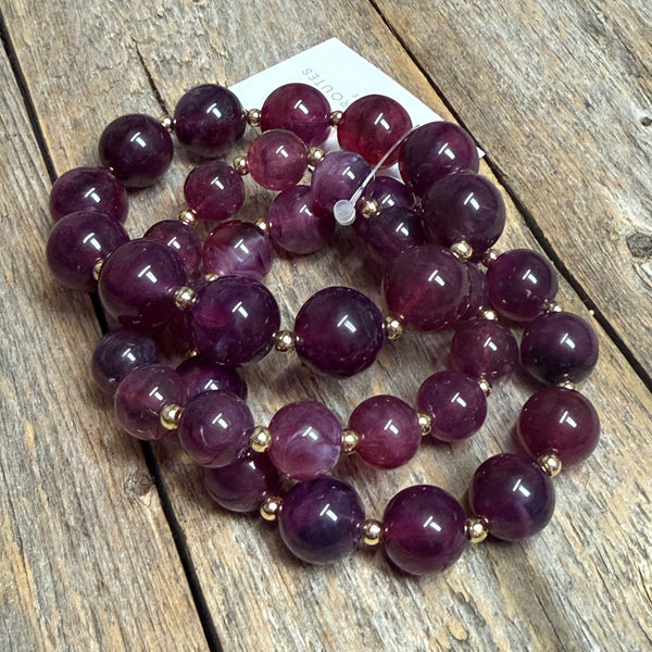 Chunky Beaded Stretch Bracelet Set | Plum
