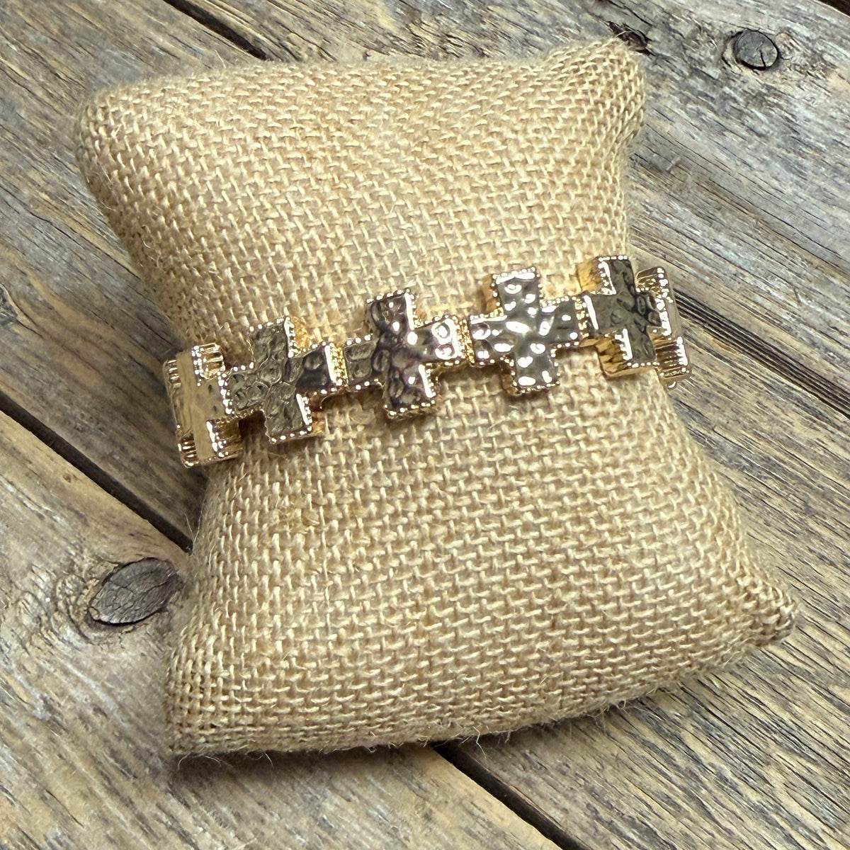 Cross Metal Stretch Bracelet | Gold