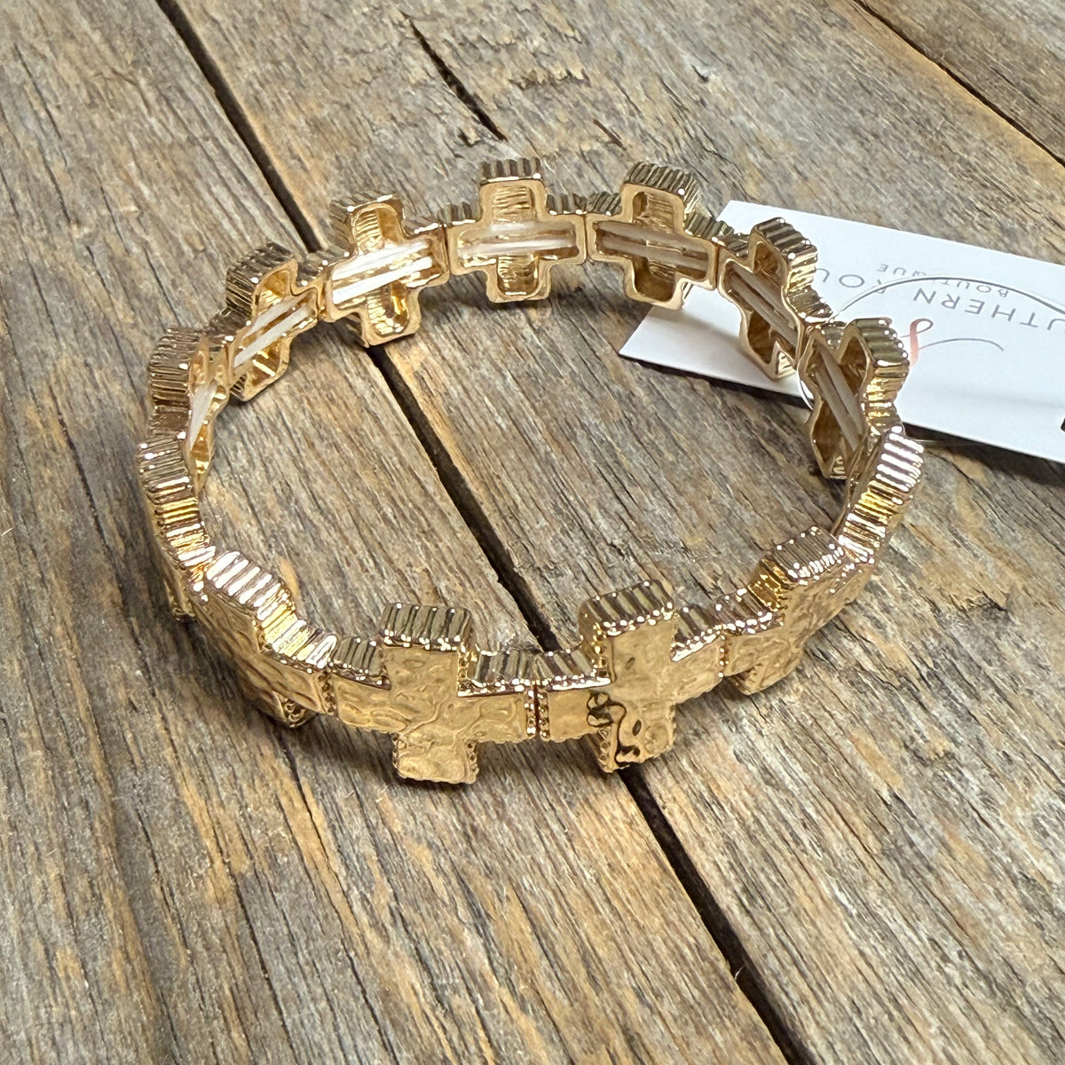 Cross Metal Stretch Bracelet | Gold