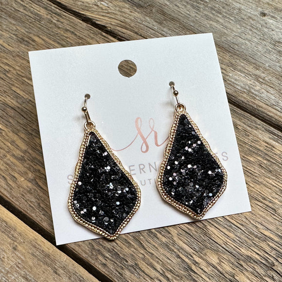 Glitter Sophee Drop Earrings | Black