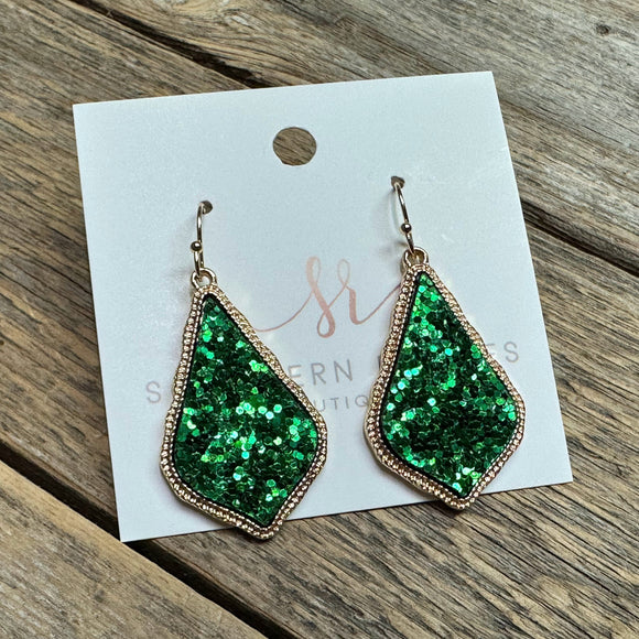 Glitter Sophee Drop Earrings | Green