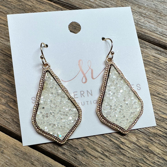 Glitter Sophee Drop Earrings | White