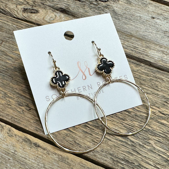 Clover Circle Drop Earrings | Black