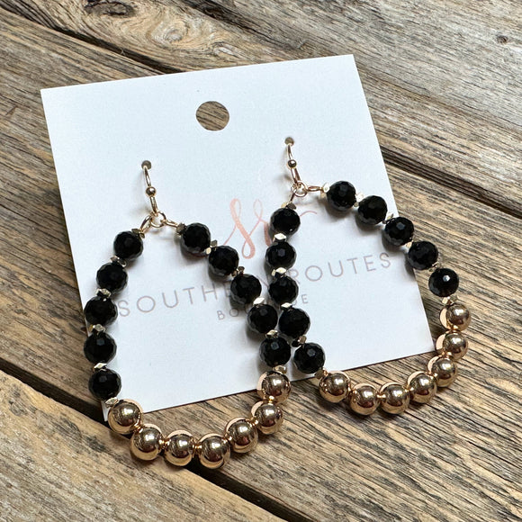 Beaded Teardrop Earrings | Black