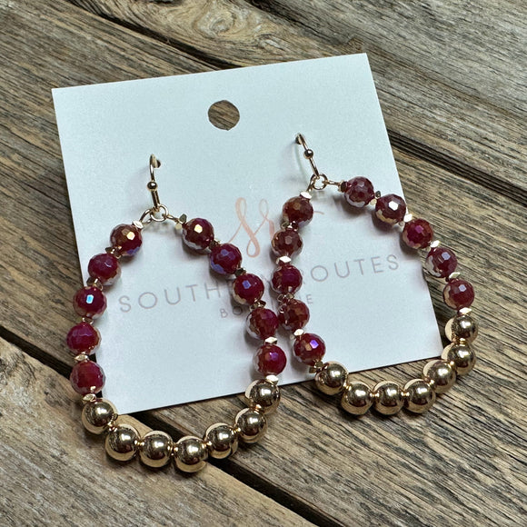 Beaded Teardrop Earrings | Burgundy