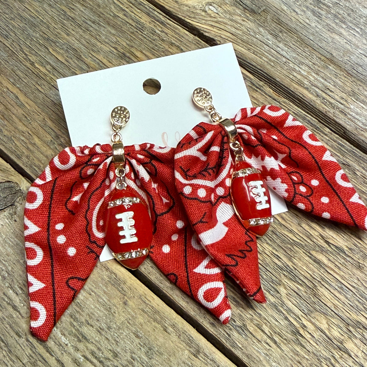 Football Charm Bandana Earrings | Red
