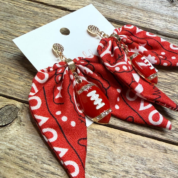 Football Charm Bandana Earrings | Red