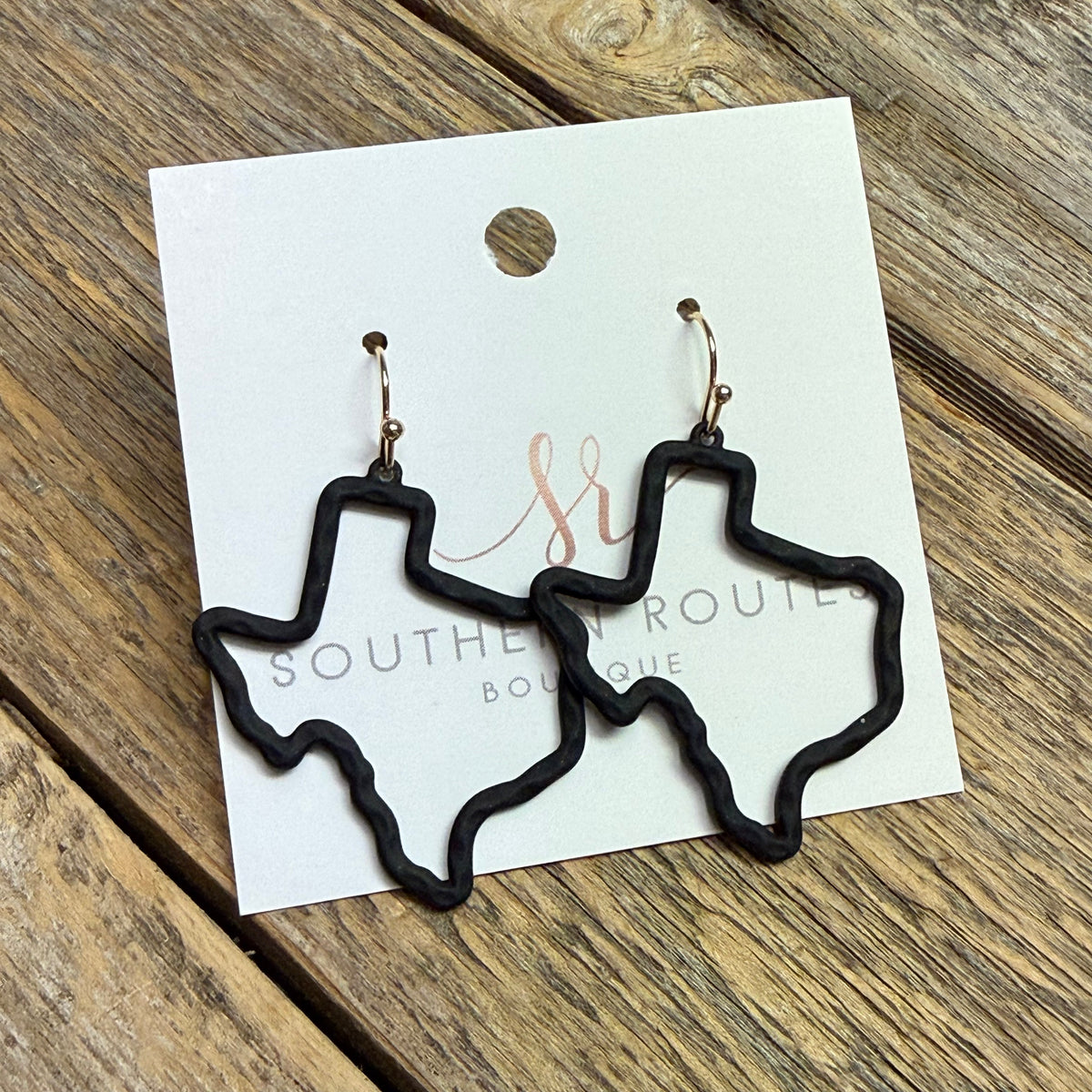 Hammered Texas Outline Earrings | Black