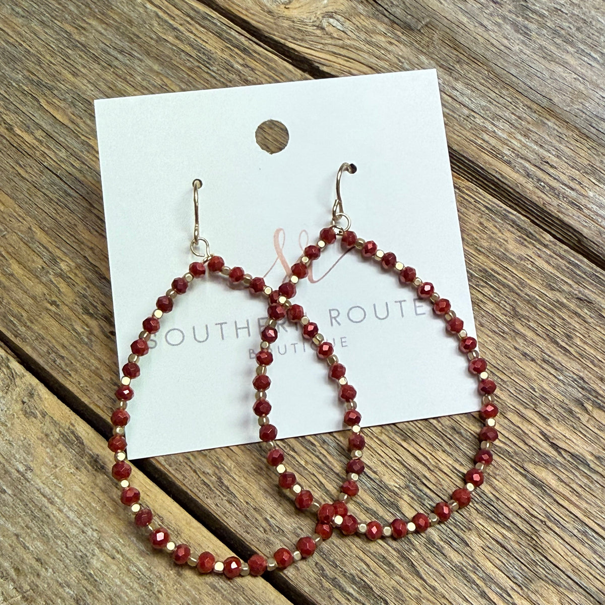 Beaded Teardrop Earrings | Burgundy