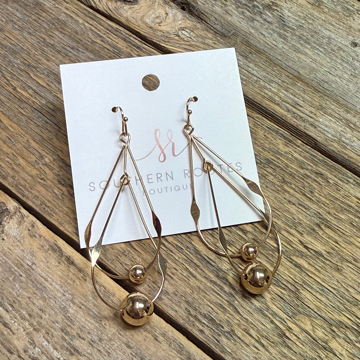 Double Teardrop Ball Accent Earrings | Gold