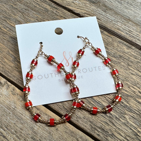 Bead Accent Teardrop Earrings | Red