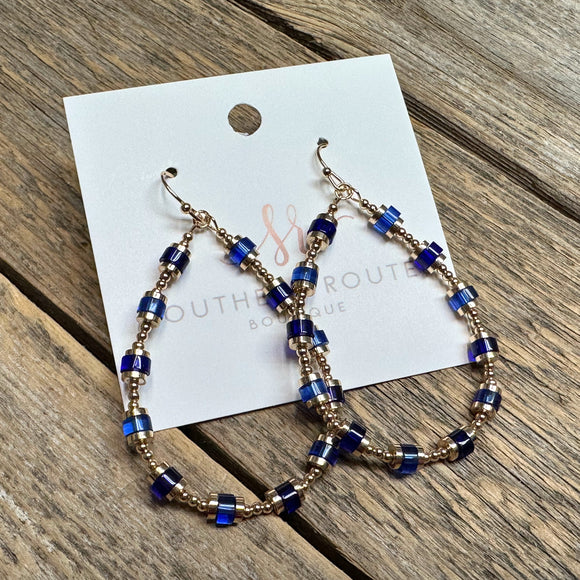 Bead Accent Teardrop Earrings | Cobalt Blue