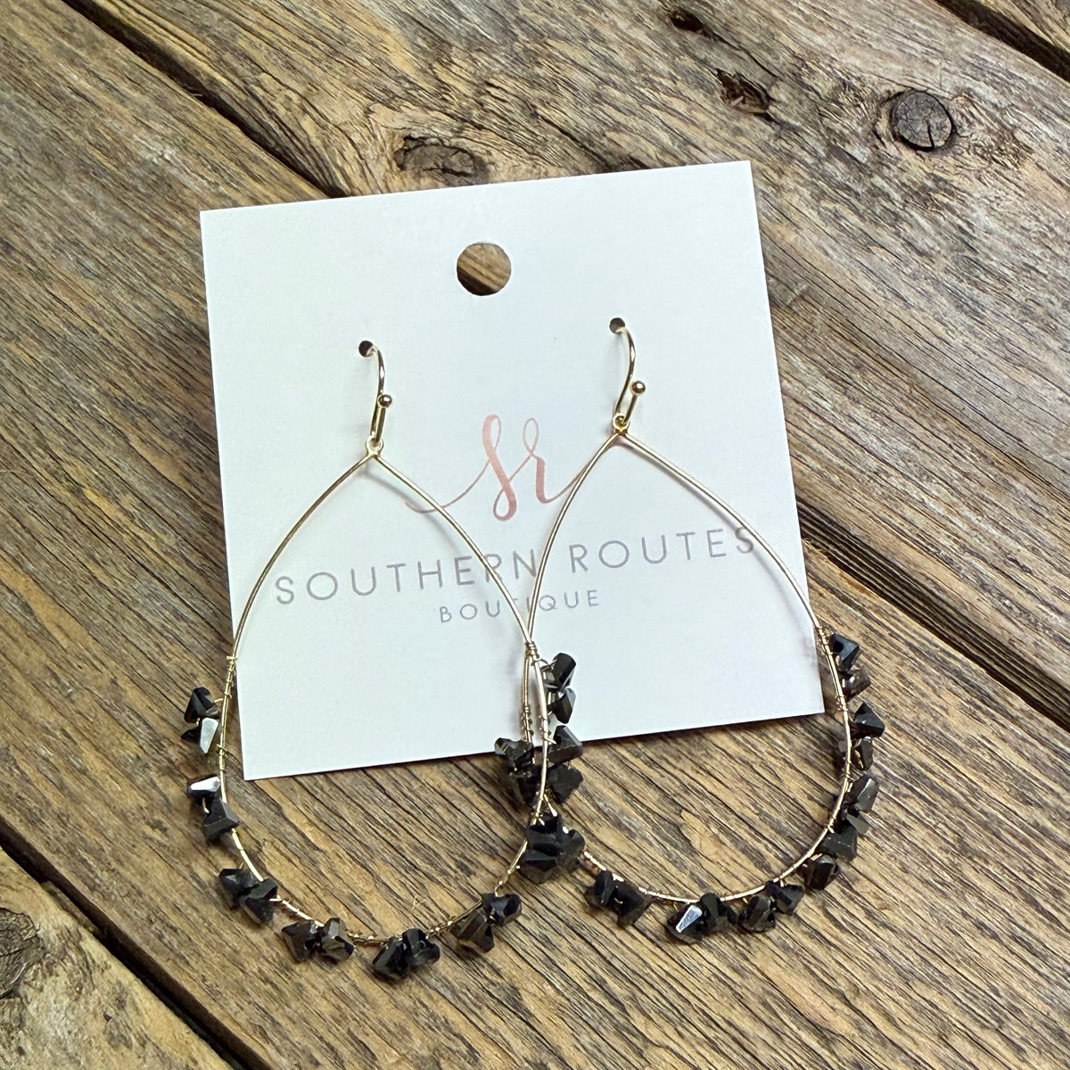 Beaded Teardrop Earrings | Charcoal Black