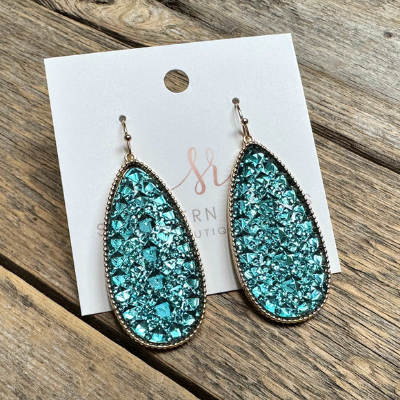 Glittery Hex Gem Stone Earrings | Turquoise