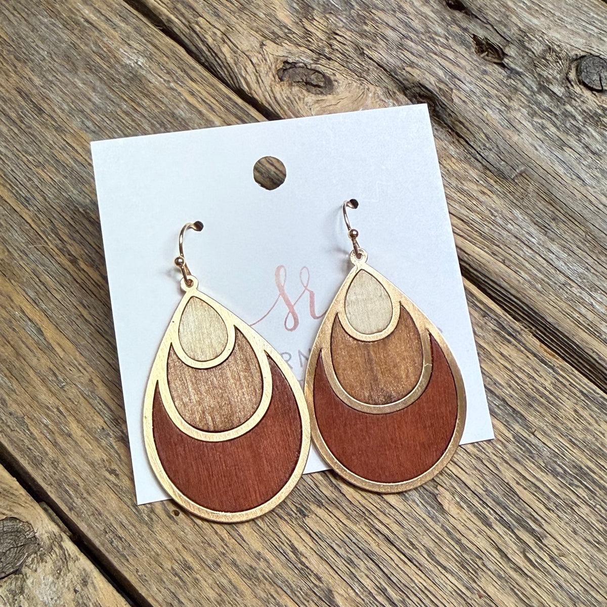 Wood Multi Teardrop Earrings | Brown Mix