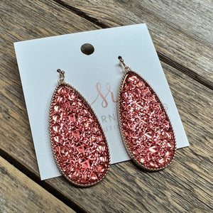 Glittery Hex Gem Stone Earrings | Rose