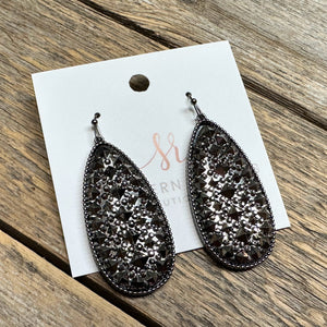 Glittery Hex Gem Stone Earrings | Hematite