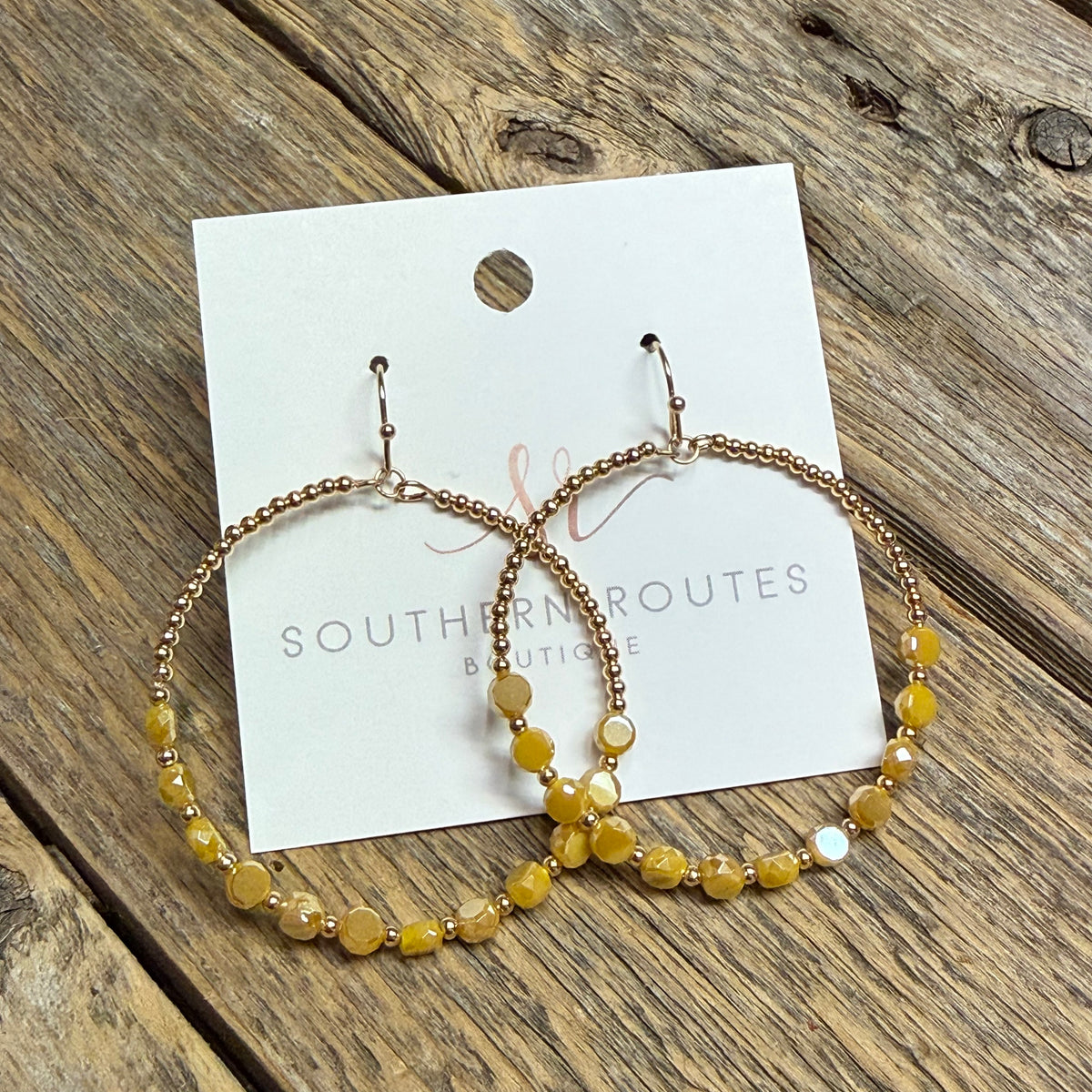 Beaded Circle Earrings | Mustard