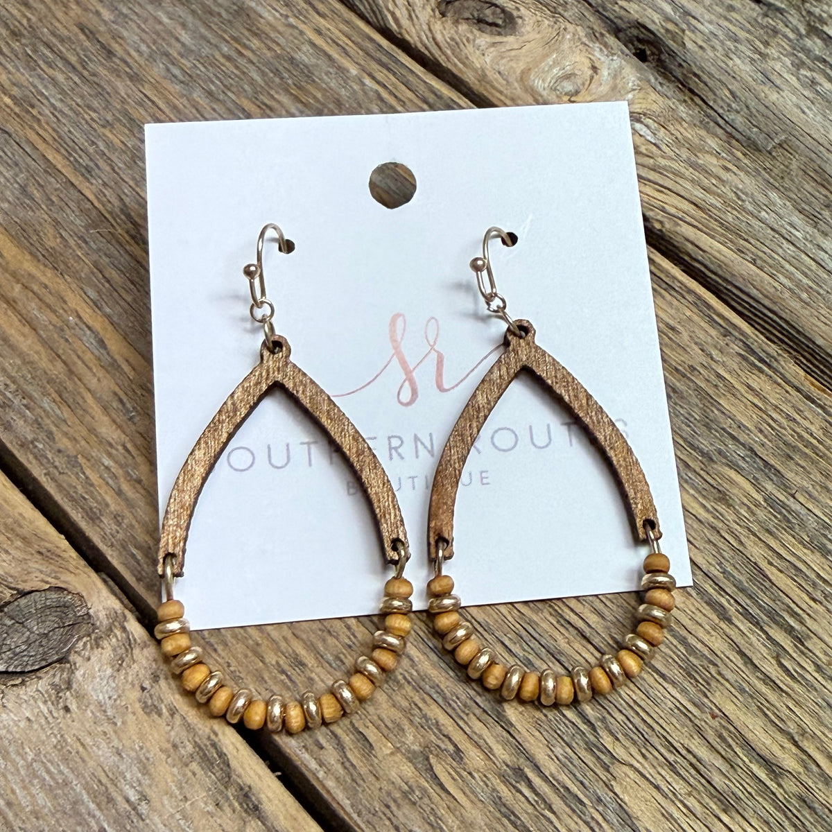 Beaded Wood Earrings | Brown