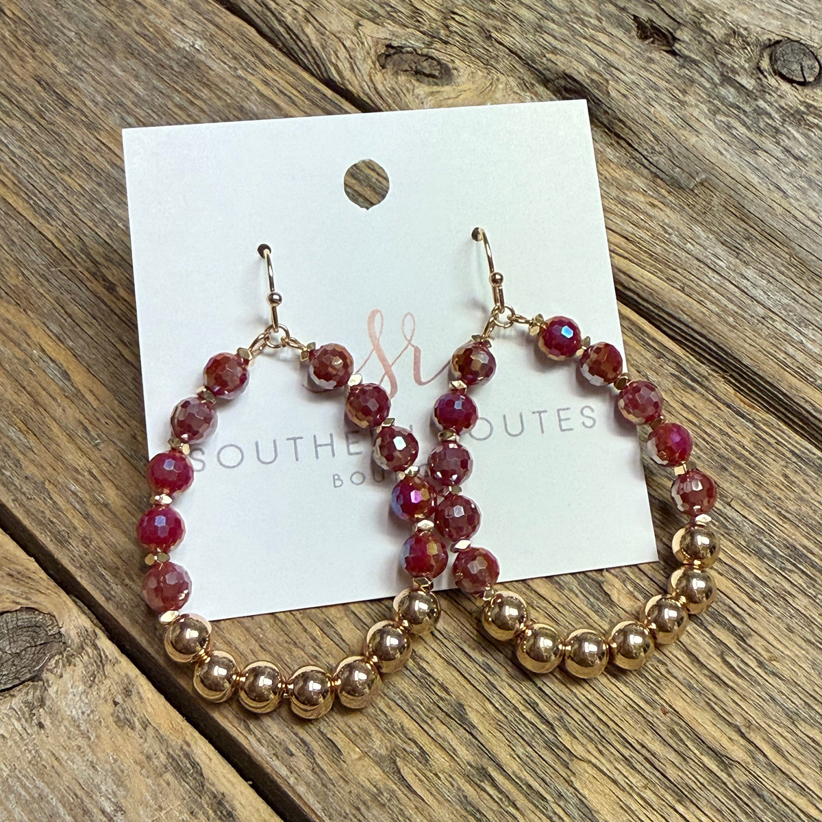Beaded Teardrop Earrings | Burgundy