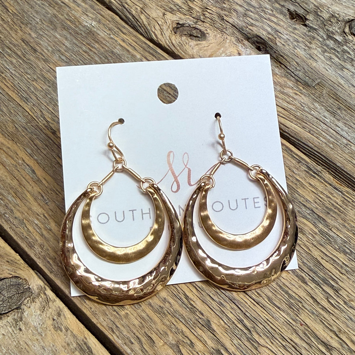 Hammered Layered Drop Earrings | Gold