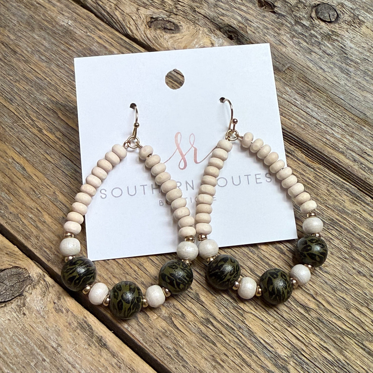 Wooden Bead Teardrop Earrings | Black