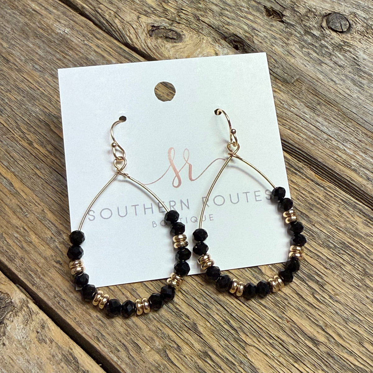 Beaded Teardrop Earrings | Black