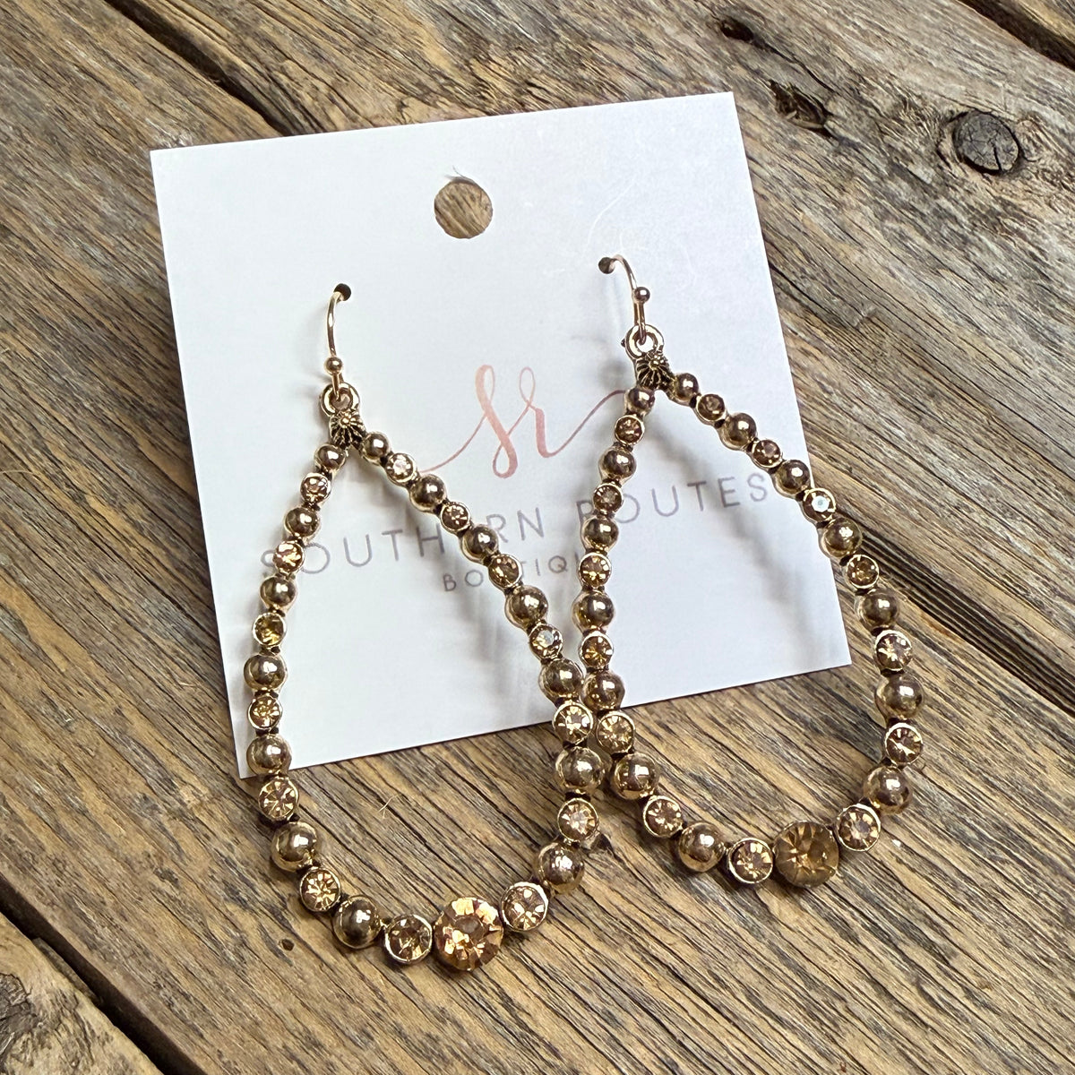 AB Rhinestone Teardrop Western Earrings | Gold