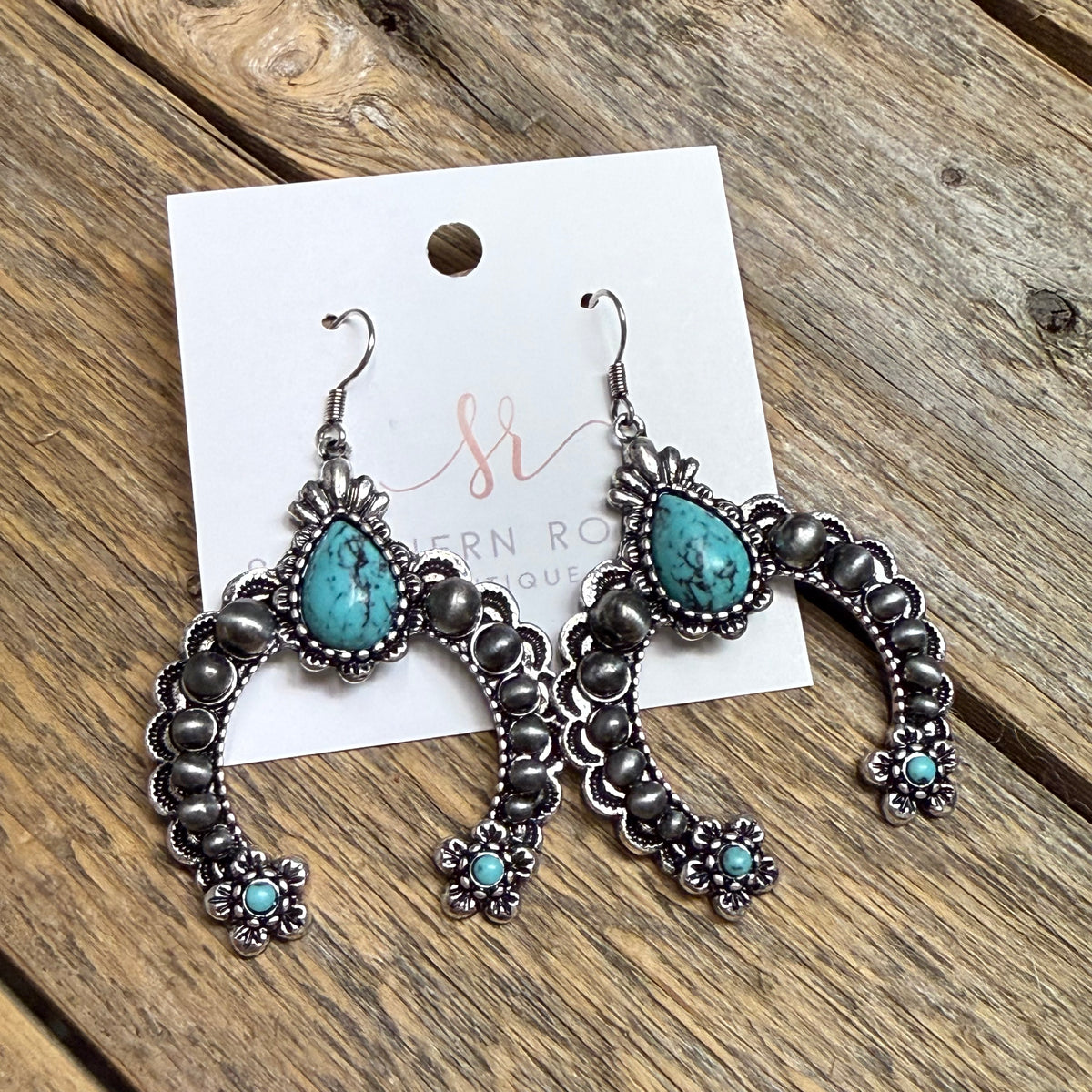 Turquoise Western Squash Blossom Earrings | Silver