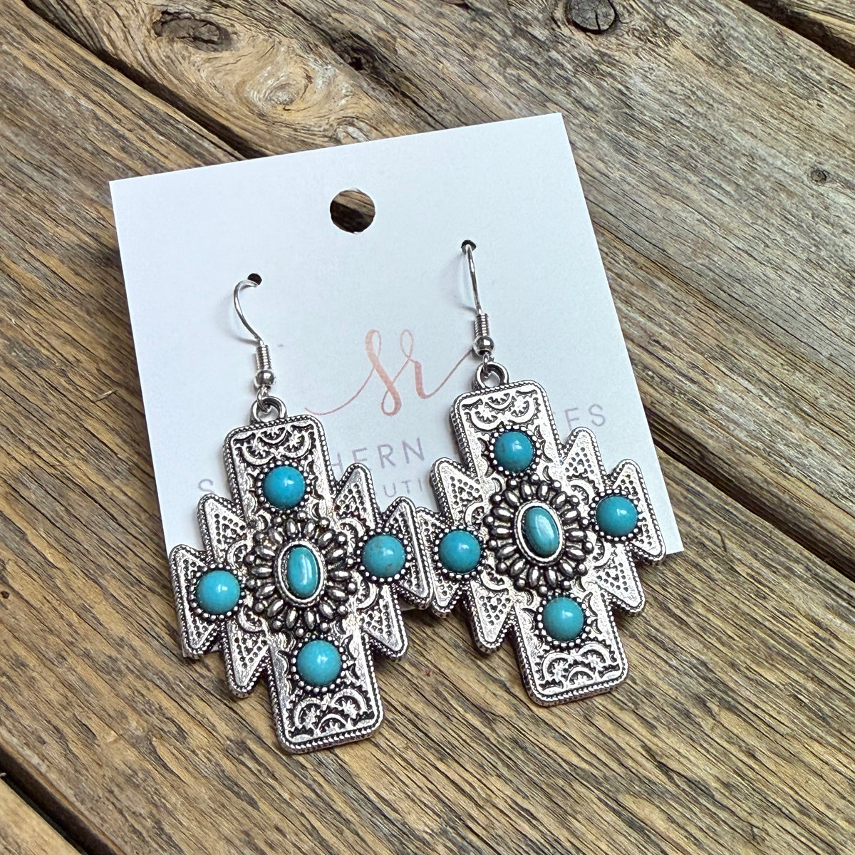 Aztec Turquoise Western Earrings | Silver