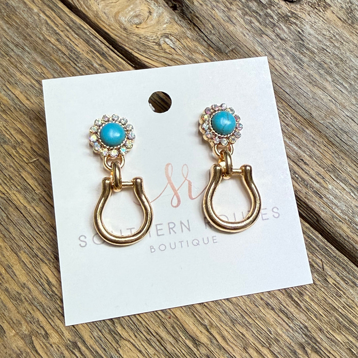 Horse Bit Turquoise Western Earrings | Gold