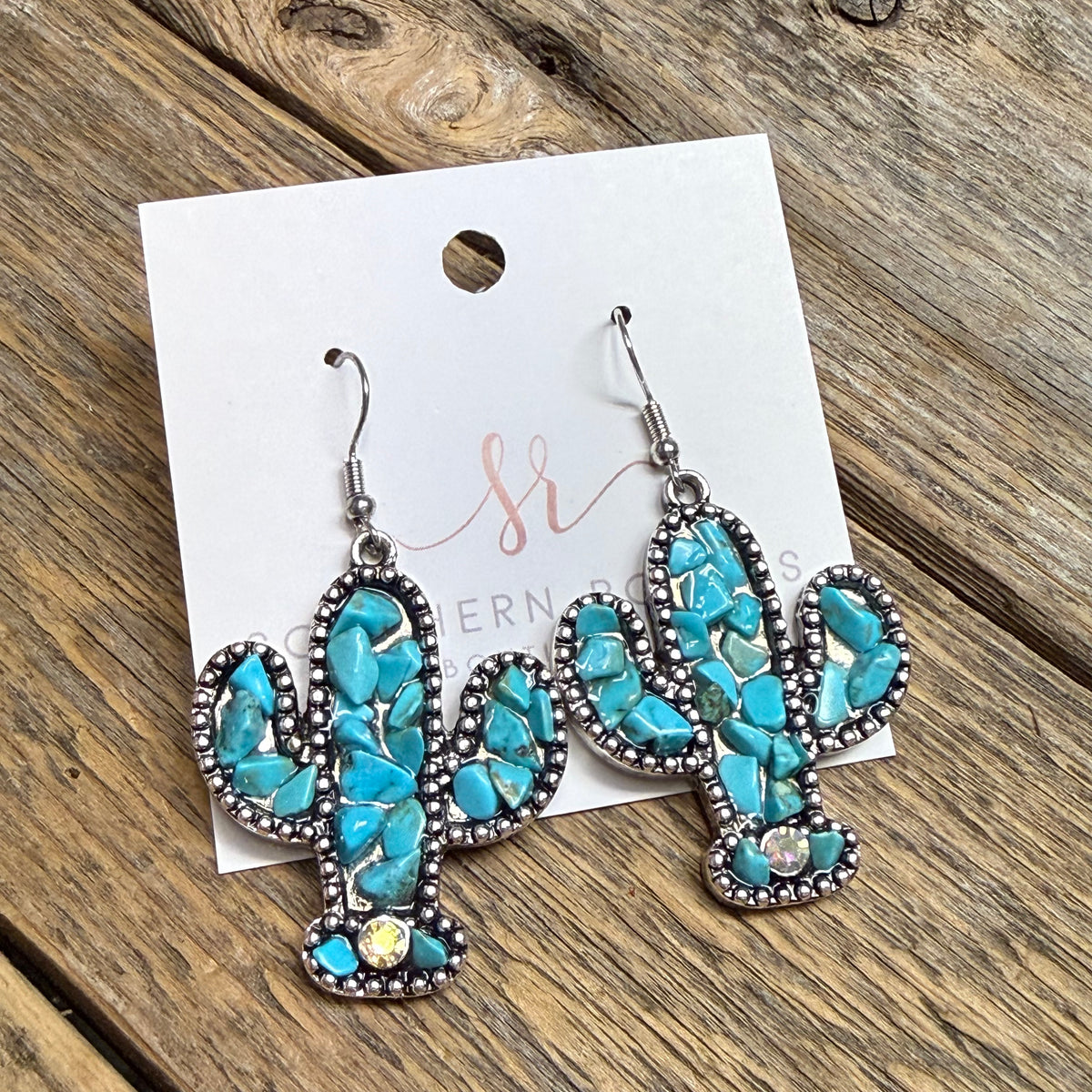 Turquoise Cactus Western Earrings | Silver