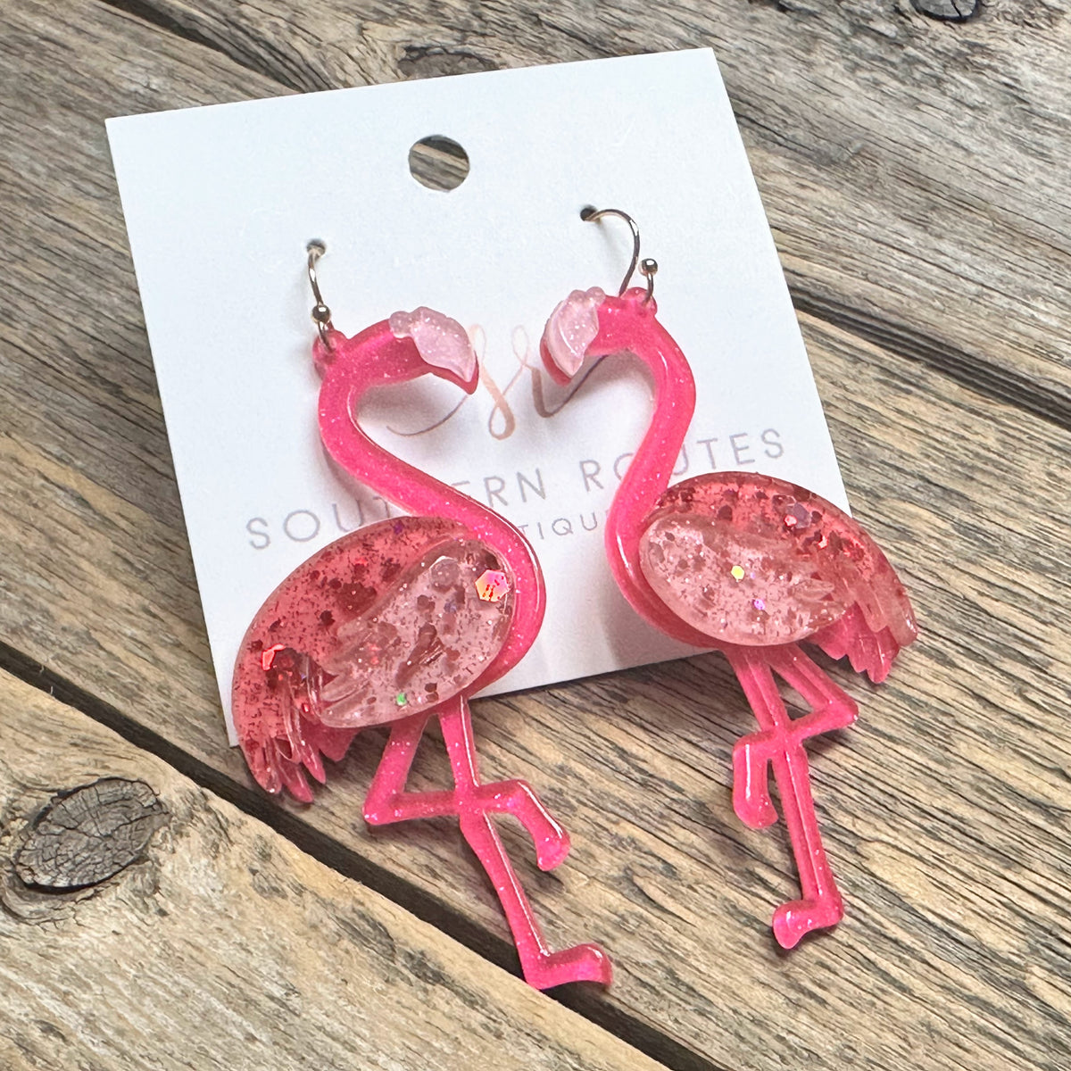 Flamingo Sparkle Acrylic Earrings | Hot Pink