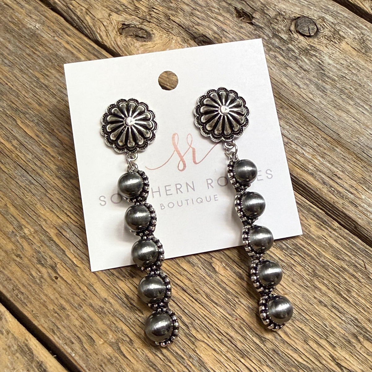 Elongated Drop Western Earrings | Silver