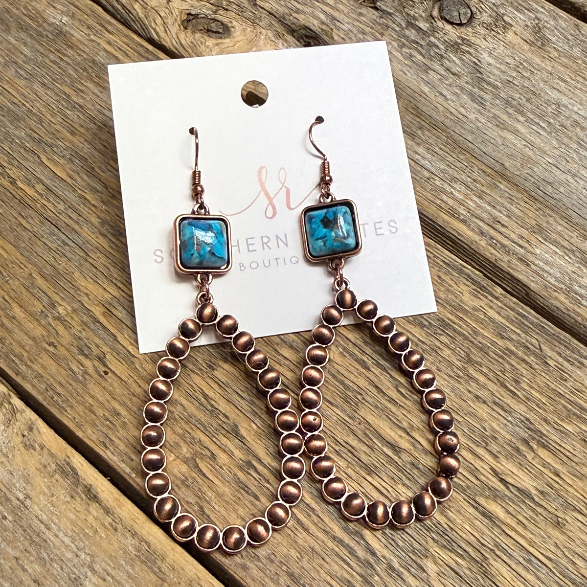 Teardrop Turquoise Western Earrings | Copper