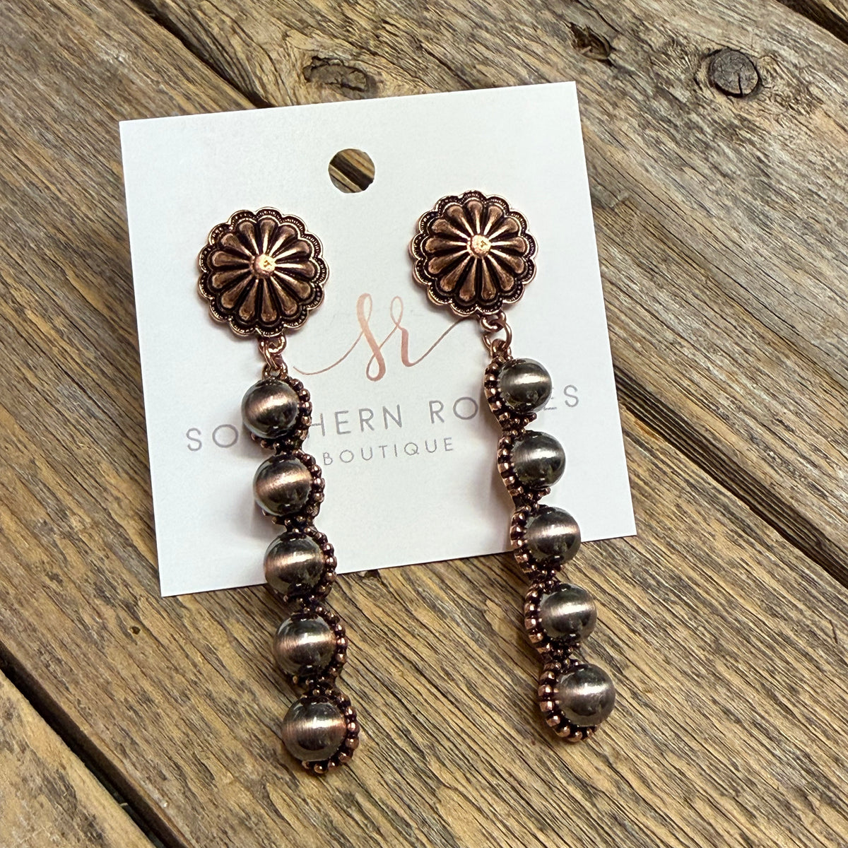 Elongated Drop Western Earrings | Copper
