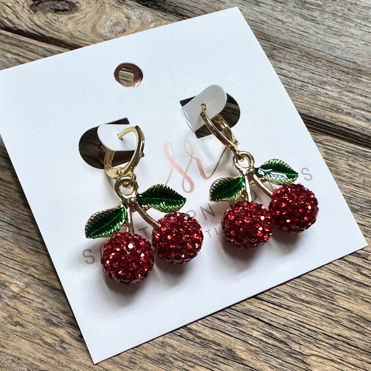 Crystal Cherry Dangle Earrings | Gold