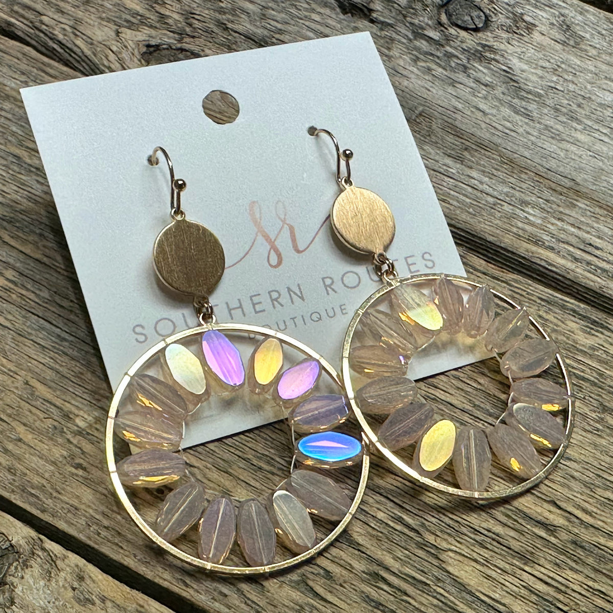 Circular Iridescent Earrings | Baby Pink