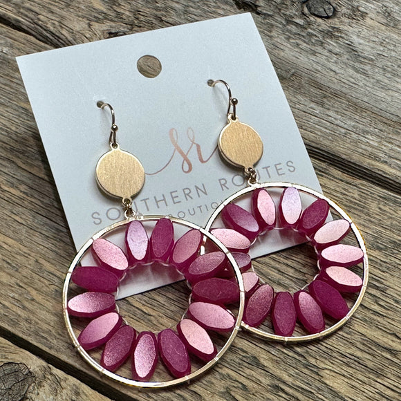 Circular Iridescent Earrings | Fuchsia
