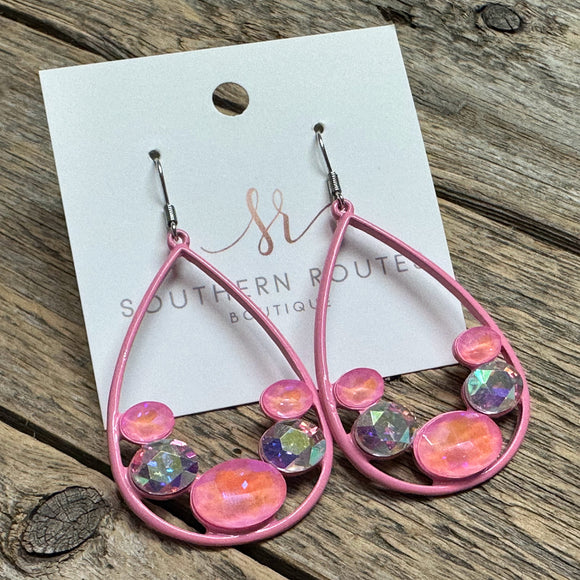 Ab Beveled Teardrop Earrings | Bright Pink