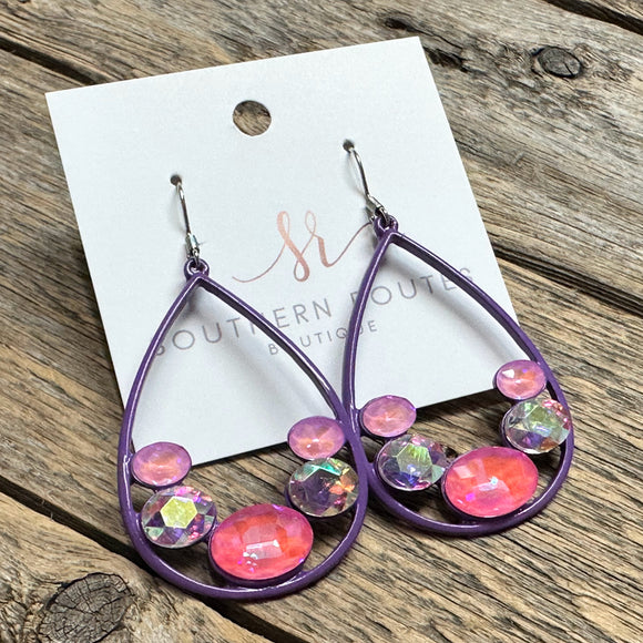Ab Beveled Teardrop Earrings | Bright Purple