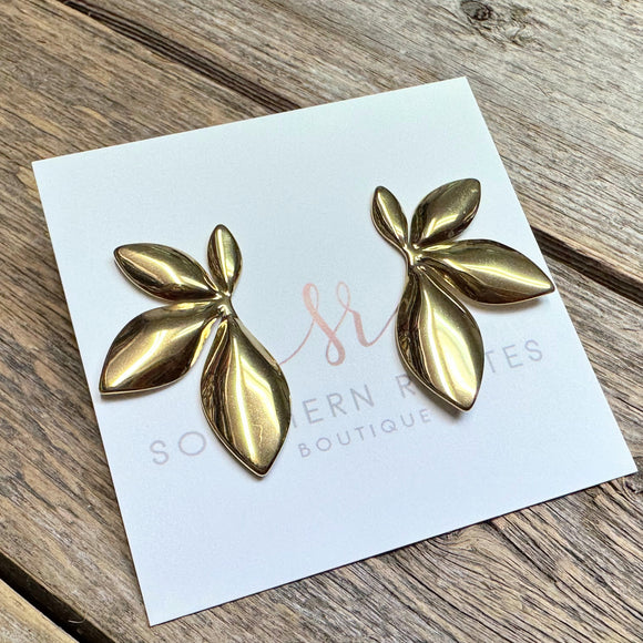 Leaf Statement Stud Earrings | Gold