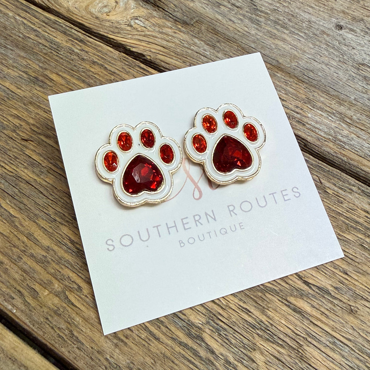 Cougar Paw Gem Stud Earrings | Red