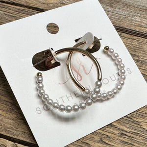 Pearl Accent Hoop Earrings | Gold